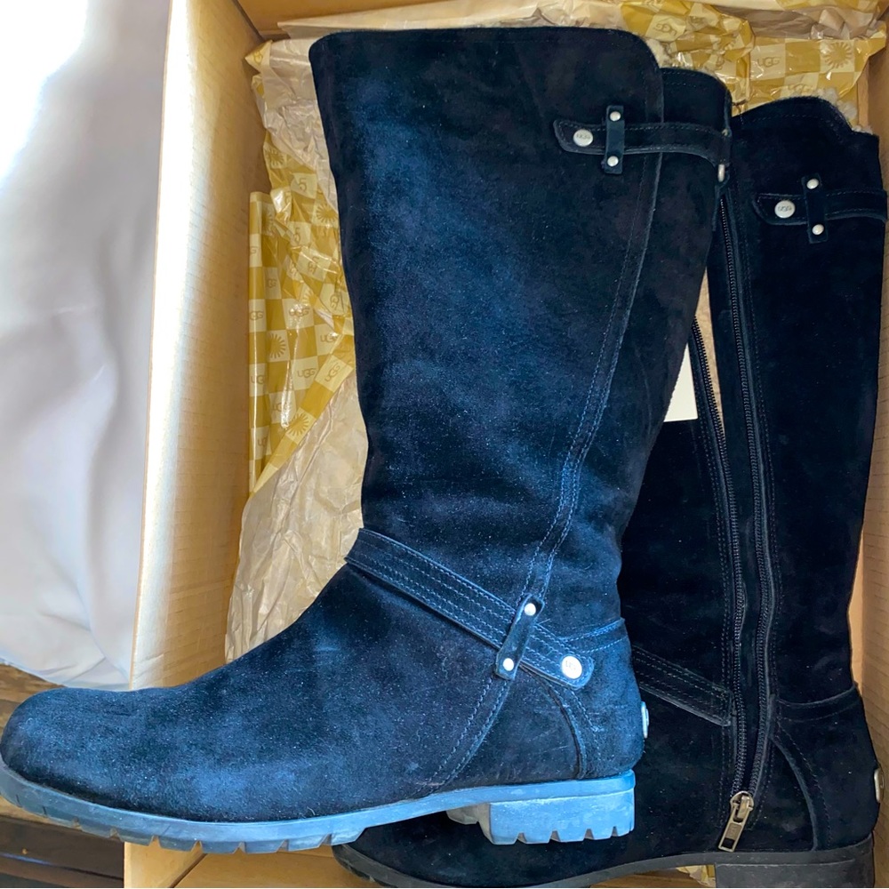 Original Women's Jillian II Suede UGG Riding Boots- Black, Tall, Winter Boots